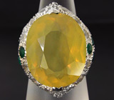 Кольцо с мексиканским опалом, зеленым агатом и бесцветными цирконами Серебро 925