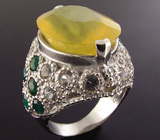 Кольцо с мексиканским опалом, зеленым агатом и бесцветными цирконами Серебро 925