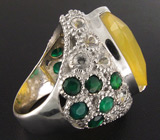 Кольцо с мексиканским опалом, зеленым агатом и бесцветными цирконами Серебро 925