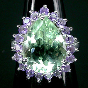 Кольцо с празиолитом и аметистами