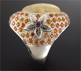 Кольцо с рутиловым кварцем, золотистыми сапфирами и аметистом Серебро 925