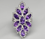 Эффектное кольцо с уругвайскими аметистами Серебро 925