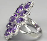 Эффектное кольцо с уругвайскими аметистами Серебро 925