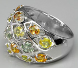 Широкое кольцо с разноцветными сапфирами Серебро 925