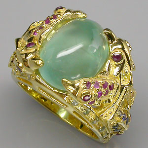 Кольцо из коллекции "Mia" с пренитом и разноцветными сапфирами