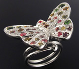 Прелестное кольцо «Бабочка» с разноцветными турмалинами Серебро 925