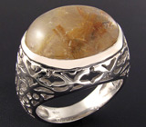 Кабошон кварца с золотистым рутилом в ажурном кольце Серебро 925