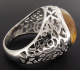 Кабошон кварца с золотистым рутилом в ажурном кольце Серебро 925