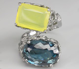 Оригинальное кольцо с насыщенно-синим топазом и желтым опалом Серебро 925