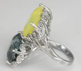 Оригинальное кольцо с насыщенно-синим топазом и желтым опалом Серебро 925