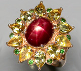 Кольцо из коллекции "Mia" со звездчатым сапфиром, цитринами и цаворитами Серебро 925