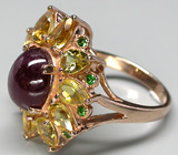 Кольцо из коллекции "Mia" со звездчатым сапфиром, цитринами и цаворитами Серебро 925