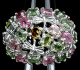 Ажурное широкое кольцо с разноцветными турмалинами Серебро 925