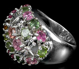 Ажурное широкое кольцо с разноцветными турмалинами Серебро 925