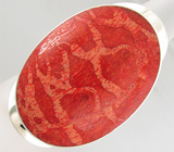 Массивное кольцо с кораллом Серебро 925