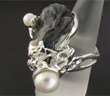 Кольцо с друзой агата и жемчугом Серебро 925