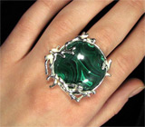 Кольцо с малахитом и зеленым сапфиром Серебро 925