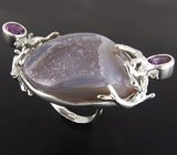 Кольцо с кварцевой друзой, а также ограненными аметистами Серебро 925