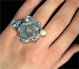 Кольцо с друзой агата, топазами и жемчужиной Серебро 925
