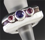 Кольцо с иолитом, пурпурными шпинелями и агатом Серебро 925