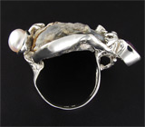 Кольцо с друзой агата, аметистами и жемчужиной Серебро 925