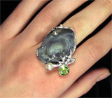 Кольцо с друзой агата, перидотами и жемчужиной Серебро 925