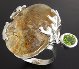 Кольцо с дендритическим кварцем и перидотом Серебро 925