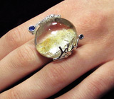 Кольцо с дендритическим кварцем и синими сапфирами Серебро 925
