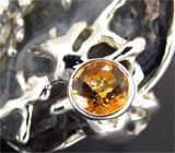 Кольцо с друзой агата, жемчужиной, цитринами и сапфиром Серебро 925