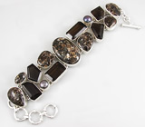 Браслет с агатом, дымчатыми топазами и цветным жемчугом Серебро 925