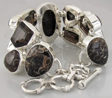 Браслет с агатом, дымчатыми топазами и цветным жемчугом Серебро 925