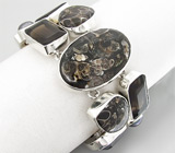 Браслет с агатом, дымчатыми топазами и цветным жемчугом Серебро 925