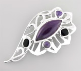 Кулон из коллекции "Ocean Dreams" со сливовыми аметистами и ониксом Серебро 925