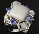 Кольцо с белыми solid опалами и танзанитами Серебро 925