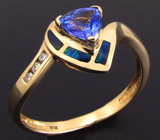 Кольцо с танзанитом, дублет опалами и бриллиантами Золото