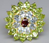 Крупное кольцо из коллекции "Mia" с гранатом, топазами и перидотами Серебро 925