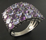 Широкое кольцо с танзанитами и аметистами Серебро 925