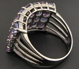 Широкое кольцо с танзанитами и аметистами Серебро 925