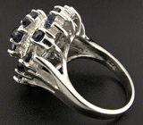 Кольцо с демантоидом гранатом, кабошонами синих сапфиров и желтыми бриллиантами Серебро 925