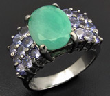 Кольцо с изумрудом и танзанитами Серебро 925