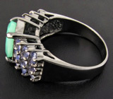 Кольцо с изумрудом и танзанитами Серебро 925