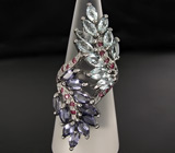 Замечательное кольцо с иолитами, топазами и сапфирами Серебро 925