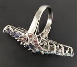 Замечательное кольцо с иолитами, топазами и сапфирами Серебро 925