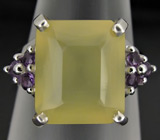 Кольцо с ярко-желтым мексиканским опалом и аметистами Серебро 925