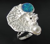 Кольцо с дублет опалом и жемчужиной Серебро 925