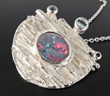 Кулон с дублет опалом, топазами и сапфирами на цепочке Серебро 925