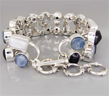 Браслет с кианитами, сливовыми аметистами и лунным камнем Серебро 925