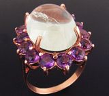 Кольцо из коллекции "Mia" с кабошоном празиолита и аметистами Серебро 925