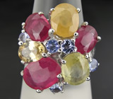 Кольцо с сапфирами, танзанитами и желтым цирконом Серебро 925