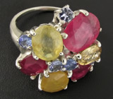 Кольцо с сапфирами, танзанитами и желтым цирконом Серебро 925